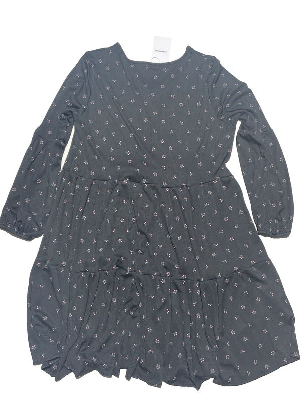 Womens Tunic Dress Long Sleeve V Neck Casual Loose NWT Black With Cherry Dots