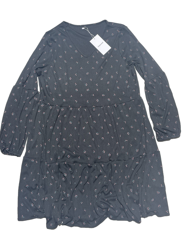 Womens Tunic Dress Long Sleeve V Neck Casual Loose NWT black With Cherry Dots