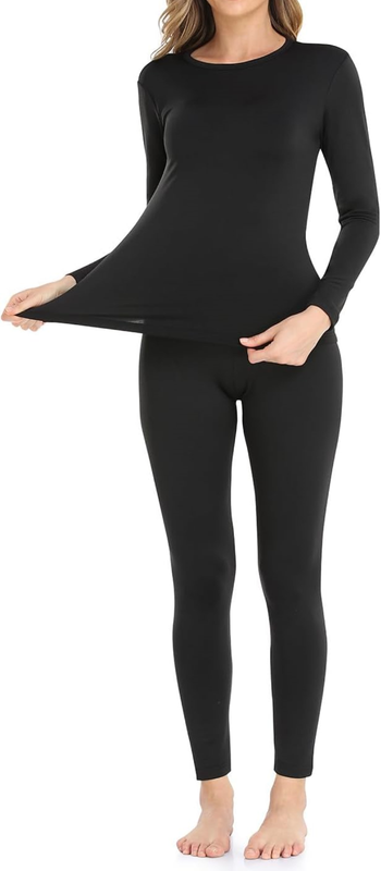 Womens Winter Ultra-Soft Fleece Lined Thermal Top & Bottom Underwear Set