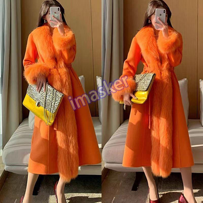 Womens Wool Blend Coat Fur Big Fur Collar Long Cashmere Jacket Trench Outwear
