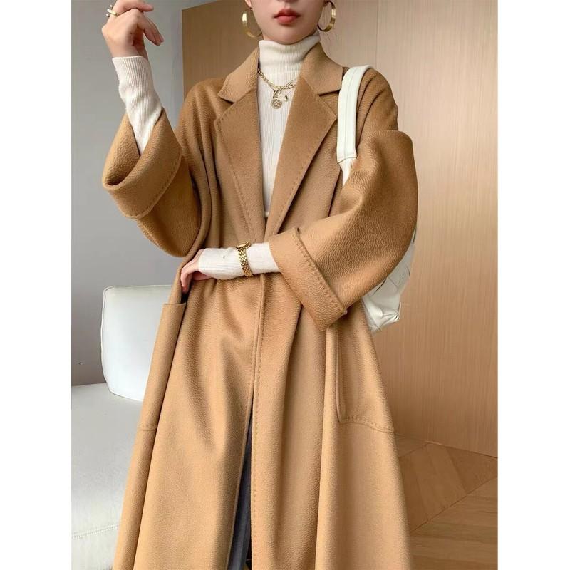 Womens Wool Cashmere Lapel Collar Over Knee Length Long Trench Coat Overcoat New