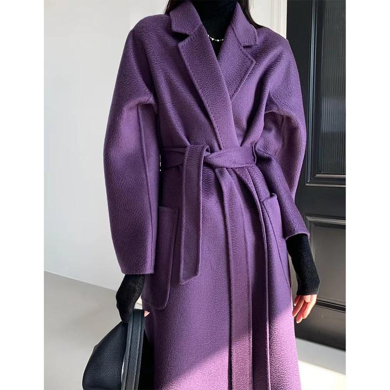 Womens Wool Cashmere Lapel Collar Over Knee Length Long Trench Coat Overcoat New