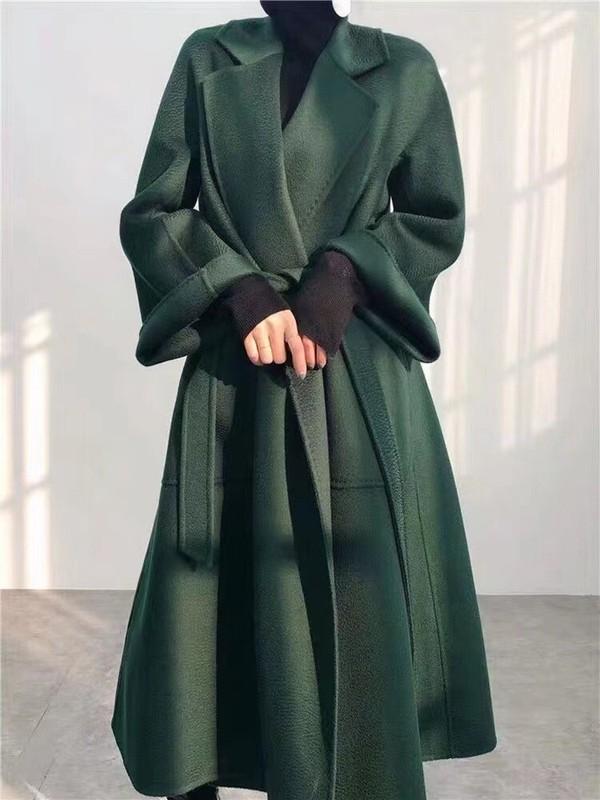 Womens Wool Cashmere Lapel Collar Over Knee Length Long Trench Coat Overcoat New