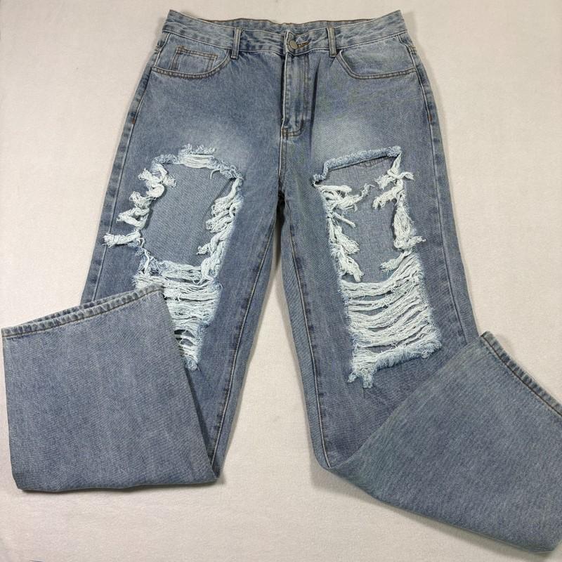 Womens XL Distressed Baggy Jeans Light Wash Ripped Grunge Y2K 90 High Rise Denim