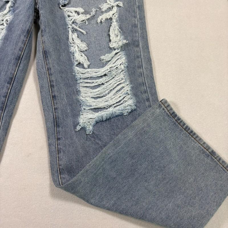 Womens XL Distressed Baggy Jeans Light Wash Ripped Grunge Y2K 90 High Rise Denim
