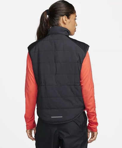 Womens XS Nike Therma FIT Swift Running Vest Black Zip Front Pockets Cinch