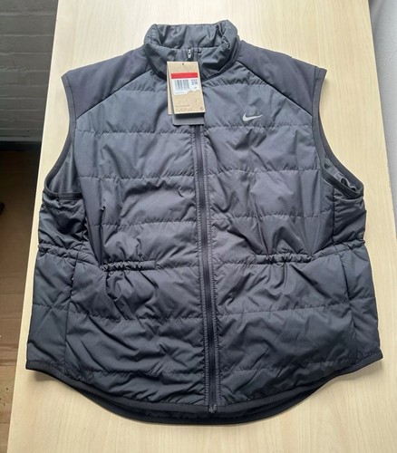 Womens XS Nike Therma FIT Swift Running Vest Black Zip Front Pockets Cinch