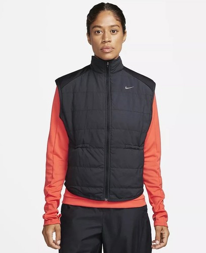 Womens XS Nike Therma FIT Swift Running Vest Black Zip Front Pockets Cinch
