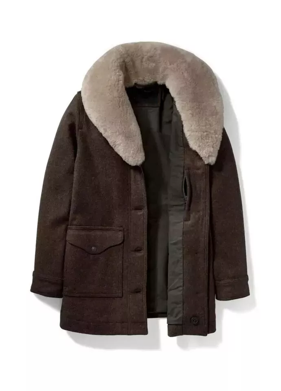 Womens Yellowstone Beth Dutton Kelly Reilly Brown Wool Coat With Shearling