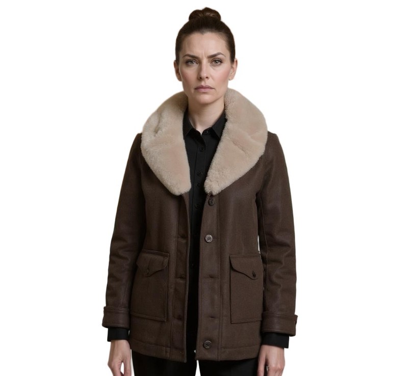 Womens Yellowstone Beth Dutton Kelly Reilly Brown Wool Coat With Shearling