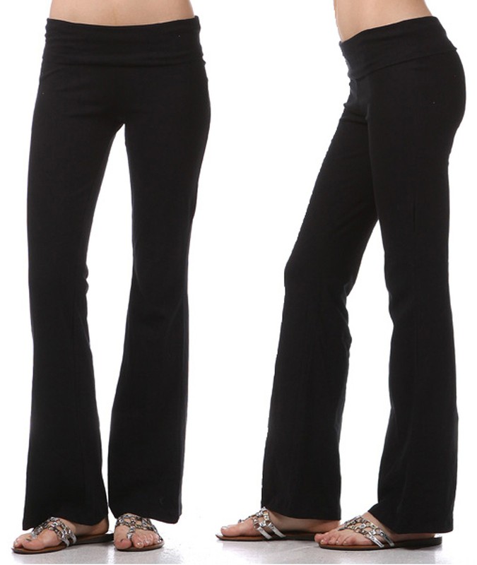 Womens Yoga Pants Flare Leg Long Fitness Foldover Waist Workout Gym Bootcut