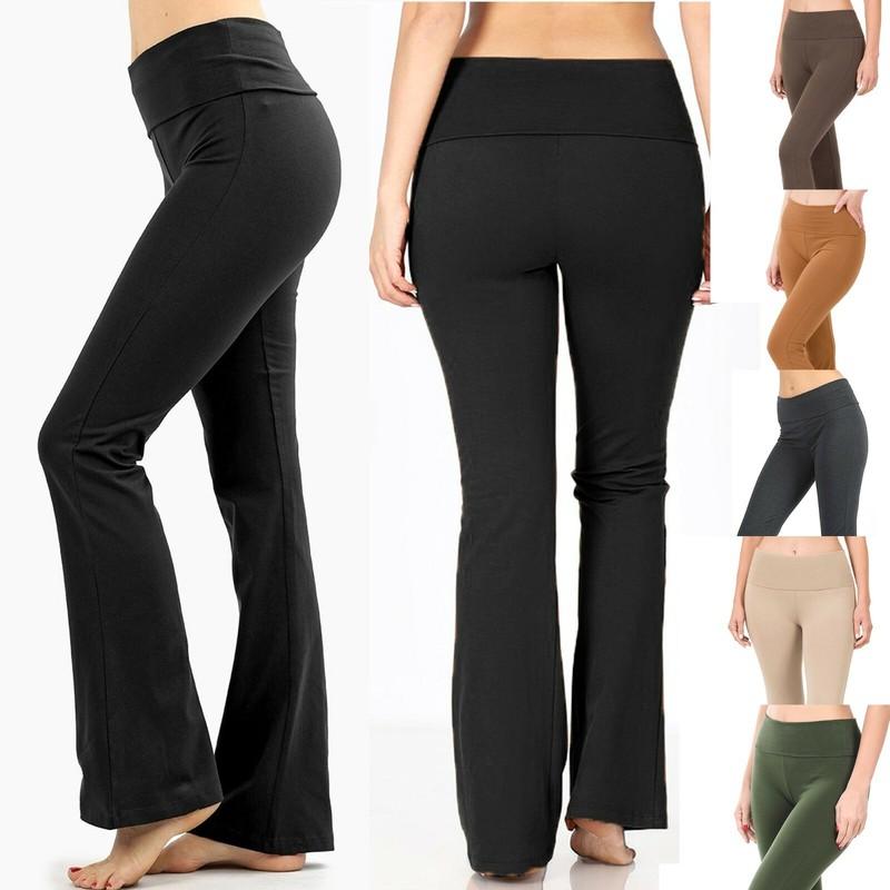 Womens Yoga Pants Flare Leg Long Fitness Foldover Waist Workout Gym Bootcut Womens Yoga Pants Flare Leg Long Fitness Foldover Waist Workout Gym Bootcut