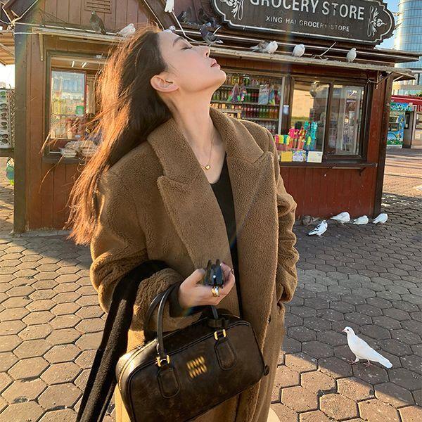 Wool Real Fur Jacket Over The Knee Women's Long Sheep Fleece Coat