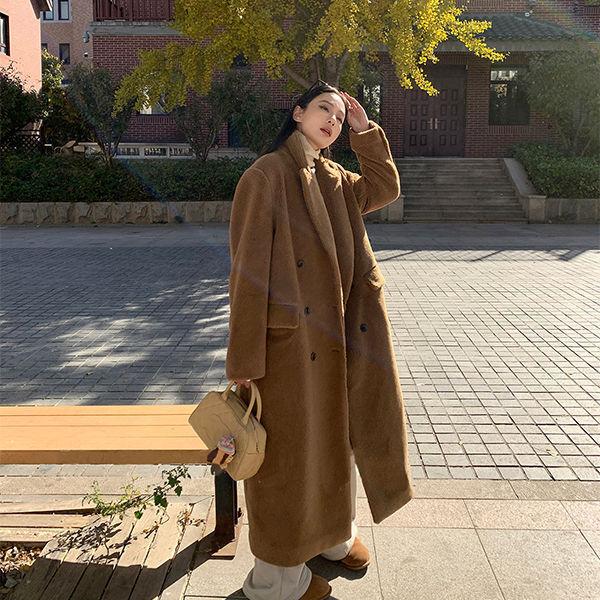 Wool Real Fur Jacket Over the Knee Women's Long Sheep Fleece Coat