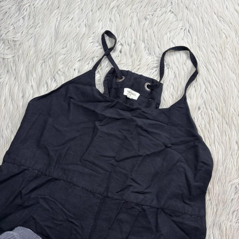 World Market Women's S / M Black Linen Blend Tie Strap Cropped Wide Leg Overalls