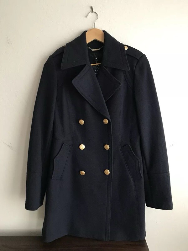 Worthington Sz Medium Navy Wool Women’s Coat Peacoat Gold Buttons