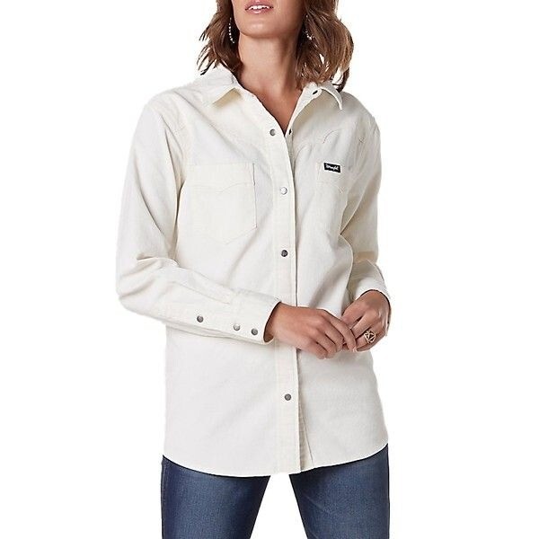 Wrangler Retro Women's Long Sleeve Corduroy Snap Shirt - Off White