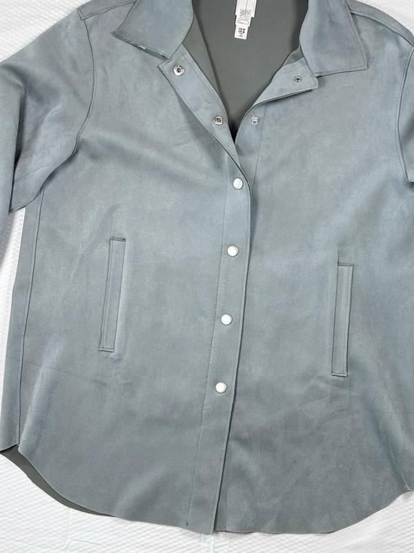 Wynne Layers Womens Jacket Medium Light Teal Faux Suede Pocket Snap Button