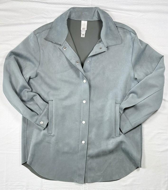 Wynne Layers Womens Jacket Medium Light Teal Faux Suede Pocket Snap Button