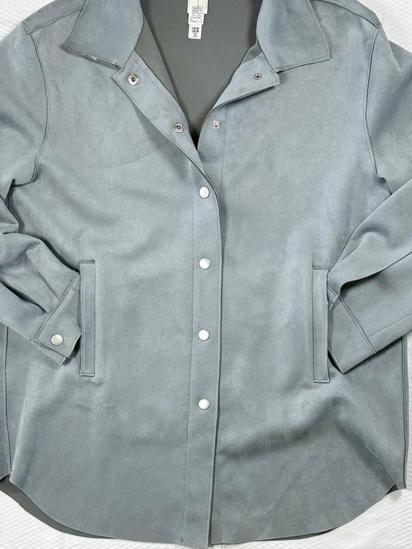 Wynne Layers Womens Jacket Medium Light Teal Faux Suede Pocket Snap Button
