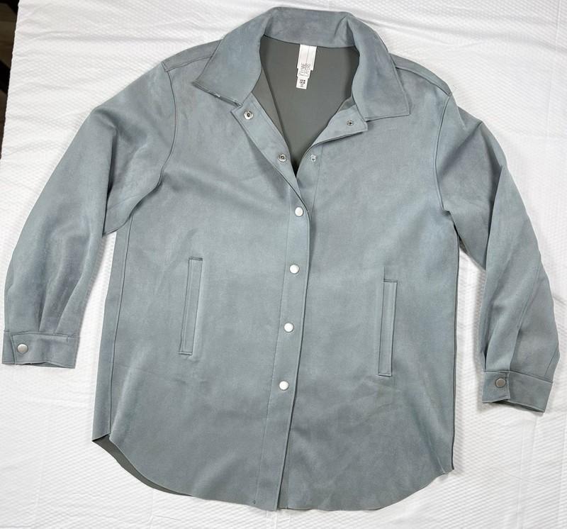 Wynne Layers Womens Jacket Medium Light Teal Faux Suede Pocket Snap Button