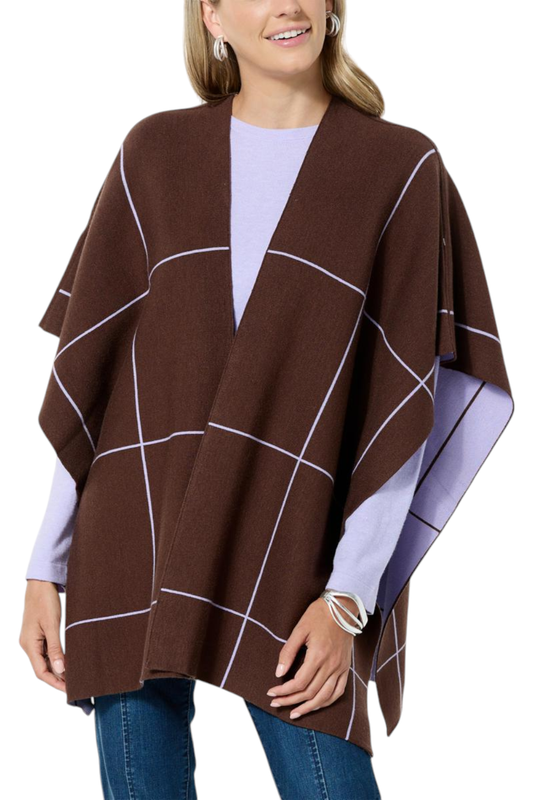 WynneCollection Women's Reversible Color Block Poncho Brown