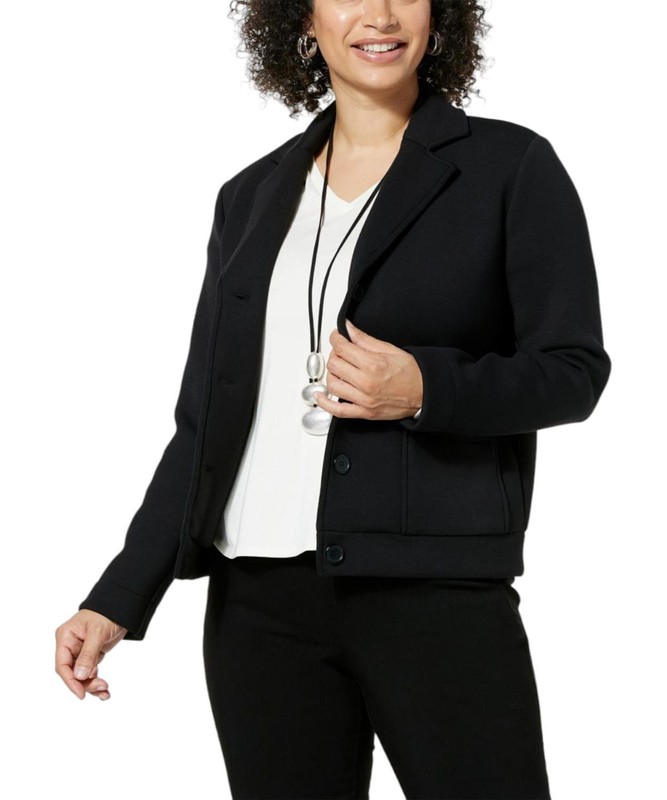 WynneLayers Scuba Knit Button-Down Jacket Black