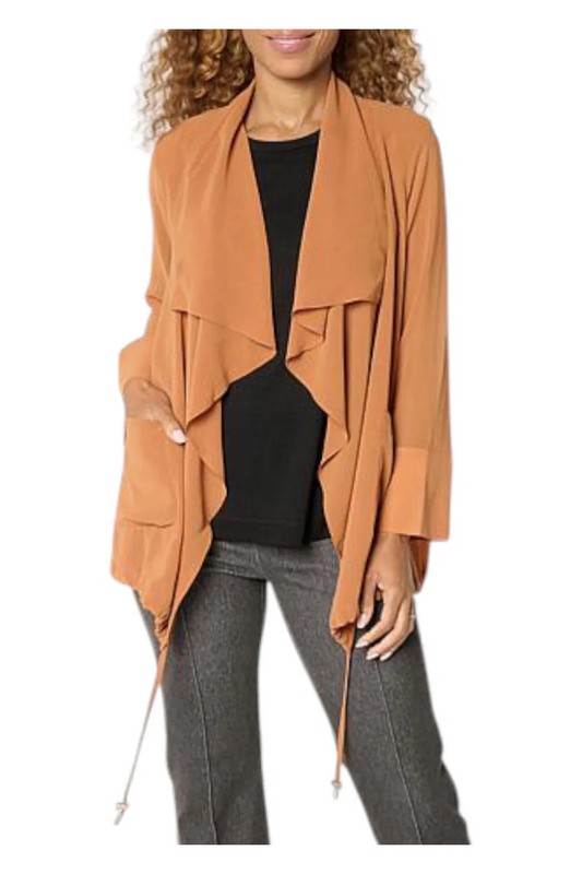 WynneLayers Women's Drape-Front Chiffon Jacket Caramel