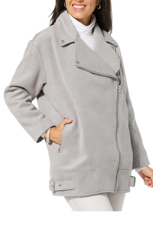 WynneLayers Women's Long Sleeve Melton Biker Jacket Gray