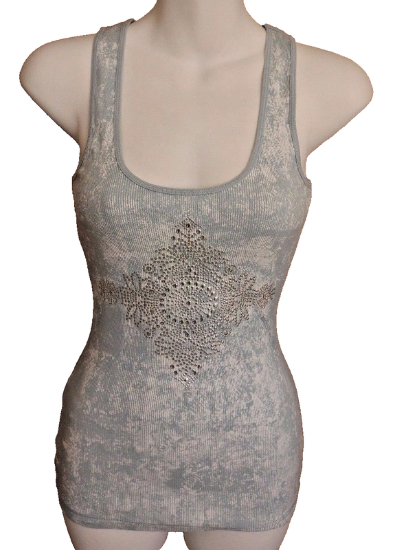 X2 Express Juniors Tank Top Shirt Small Ribbed Metal Diamond Design Cute New