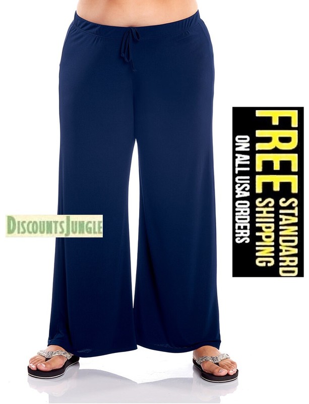 X2 Pack Passports Soft Womens Plus Size Wide Leg Drawstring Casual Pajamas Pants
