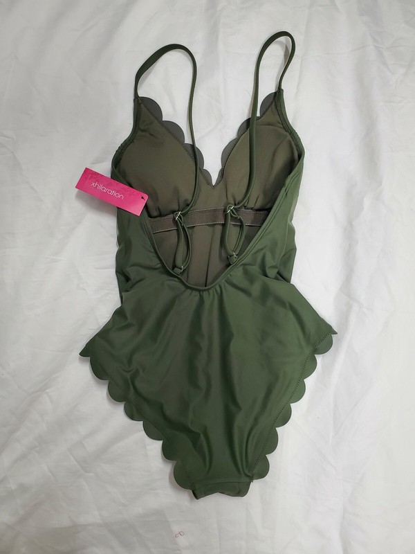 Xhilaration 1 Piece Olive Swim Suit With Scallops Small 6330 NWT SHIPS FREE