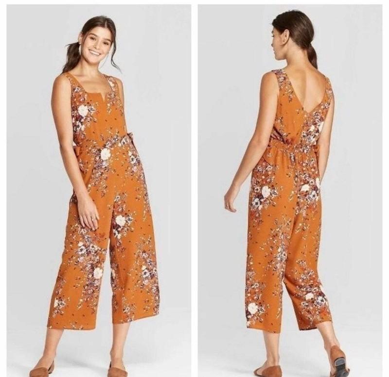 Xhilaration Floral Square Neck Tie Waist Jumpsuit Sizes XS S M (B2)