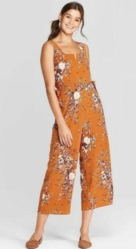 Xhilaration Floral Square Neck Tie Waist Jumpsuit sizes XS S M (B2)