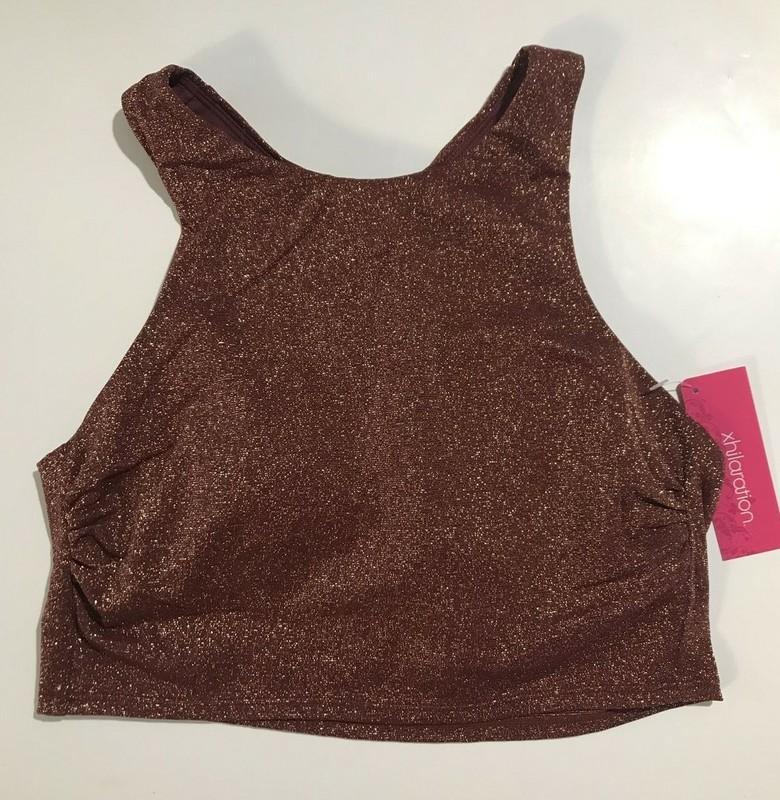 Xhilaration Juniors Metallic Textured High Neck Bikini Top-Size M 4-6 Or L 8/10
