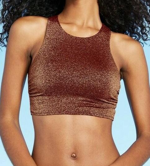 Xhilaration Juniors Metallic Textured High Neck Bikini Top-Size M 4-6 or L 8/10