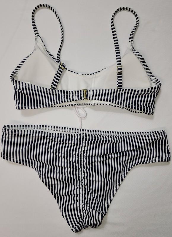 Xhilaration Lace-up Front Blue Stripe Bralette Bikini Set Rouched Back Bottom M