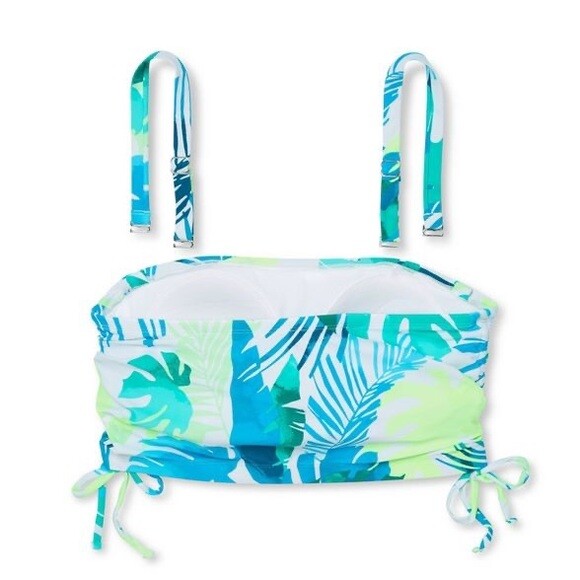 Xhilaration Women’s M Medium Bikini Top Leaf Print Longline Side-Cinch Bandeau