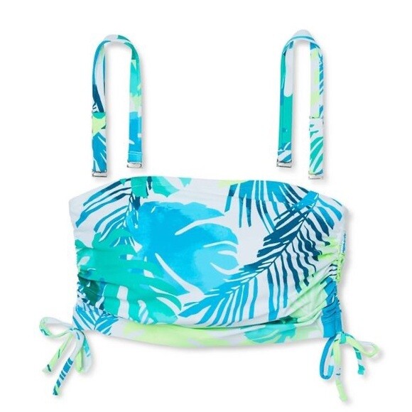 Xhilaration Women’s M Medium Bikini Top Leaf Print Longline Side-Cinch Bandeau