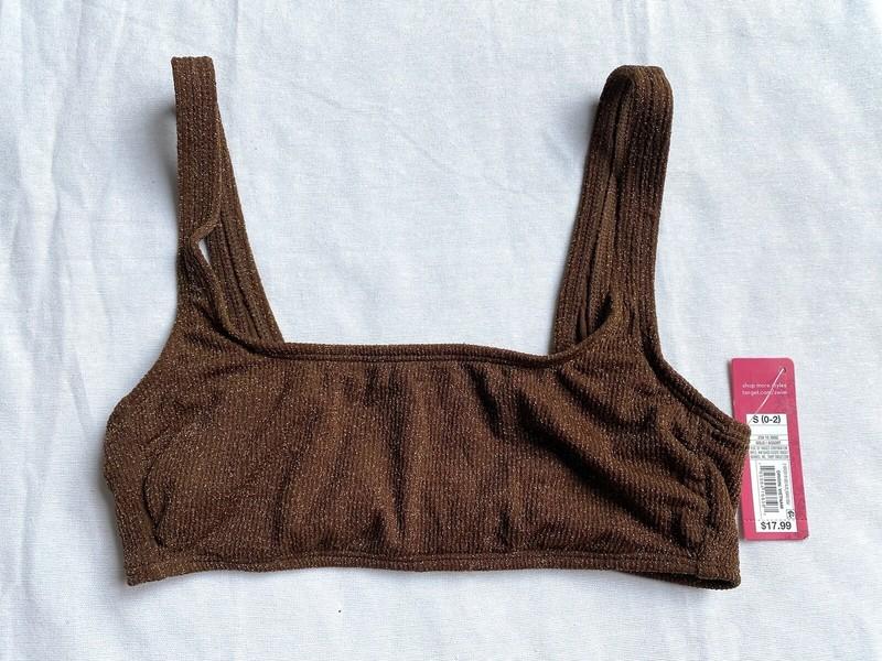 Xhilaration Women’s S 0-2 Bikini Top Brown Metallic Textured Scoop Neck Bralette