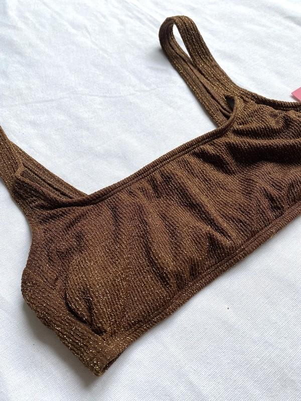 Xhilaration Women’s S 0-2 Bikini Top Brown Metallic Textured Scoop Neck Bralette