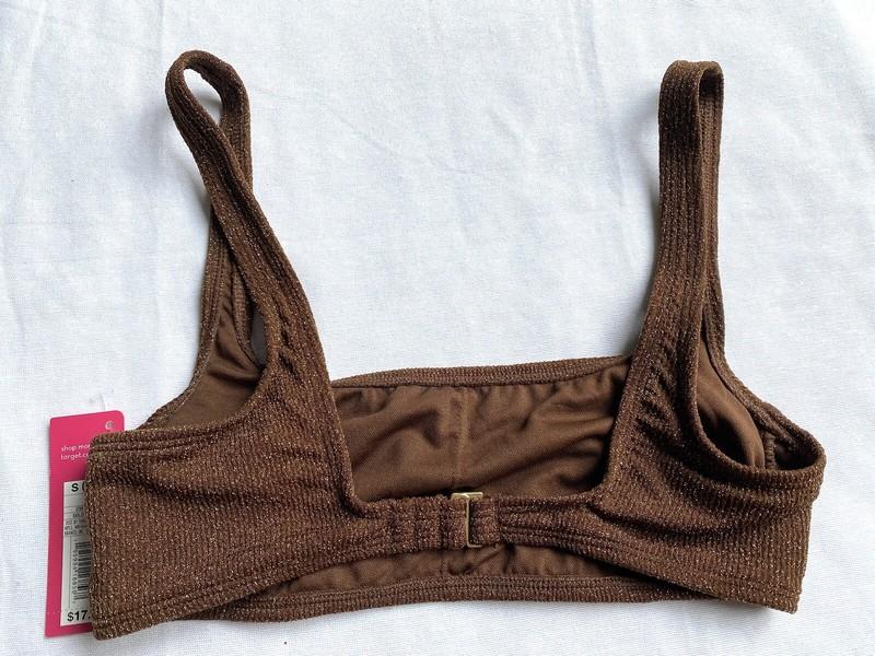 Xhilaration Women’s S 0-2 Bikini Top Brown Metallic Textured Scoop Neck Bralette
