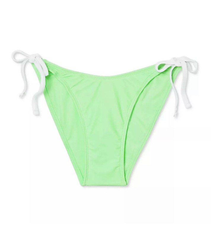 Xhilaration Women’s XL Bikini Bottom Lime Green Contrast Binding High Leg Scoop