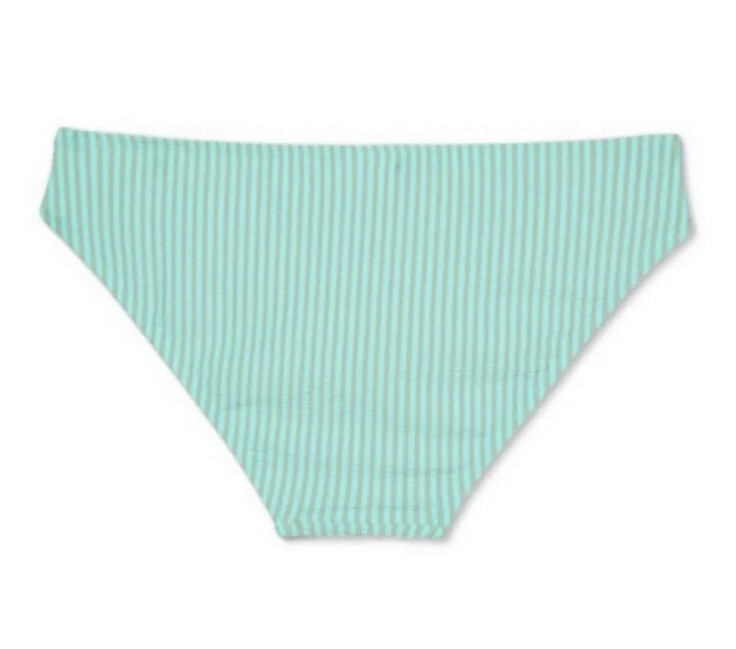 Xhilaration Womens L Large Bikini Bottom Blue Gray Stripe Hipster Seersucker New