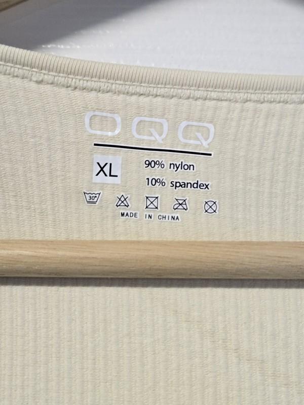 XL Beige OQQ Women Yoga Jumpsuits Ribbed Exercise Long Sleeve Tops Bell Bottoms