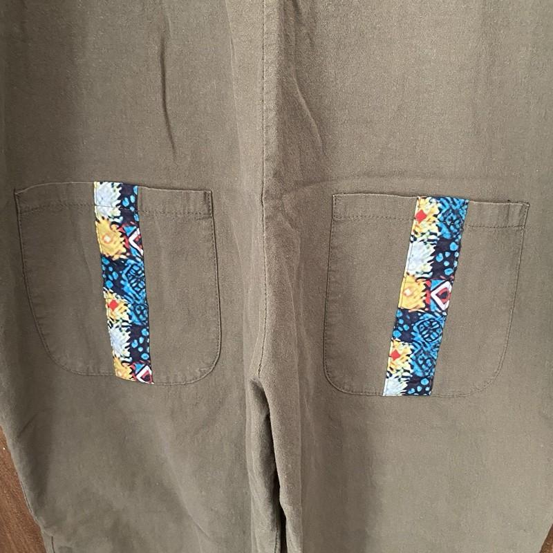 XL Green Daisy Floral Overalls Bibs Pockets Button Boho Hippie Garden Pants Fun