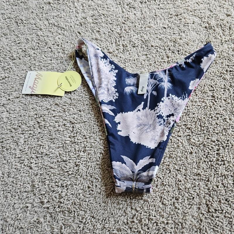XS Maaji Women's Standard Mid Rise Blue Floral Reversible Swim Bottoms NEW