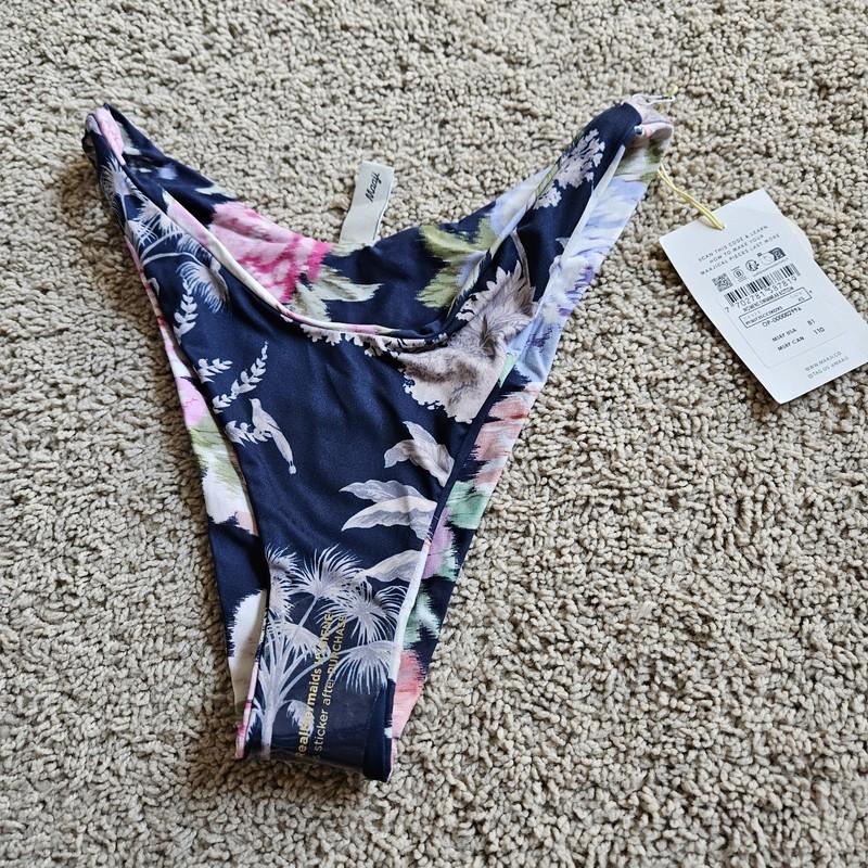 XS Maaji Women's Standard Mid Rise Blue Floral Reversible Swim Bottoms NEW