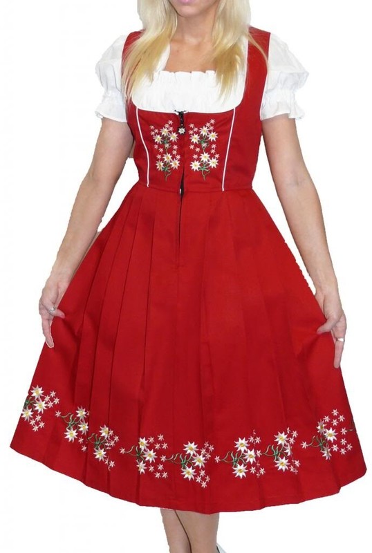XS S M L XL 2XL German Dirndl Dress Long EMBROIDERED Red Oktoberfest Waitress