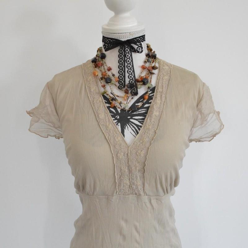 Y2k 00s Vintage Beige Khaki Fairy Fairycore Boho Chic Aesthetic Top Blouse M